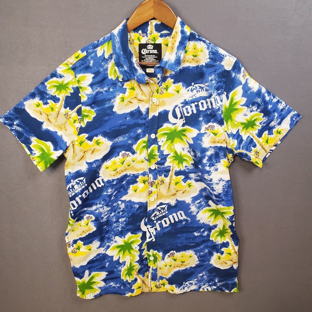 Corona Beer Shirt‎ Mens XL Hawaiian Tropical Resort Casual Button Up Luau Party